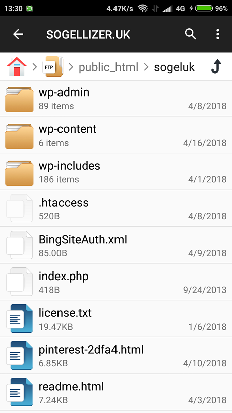 Directory Web via FTP on Android phone
